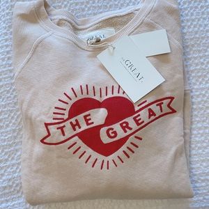The Great.  Shrunken Sweatshirt w/ Mini Heart Graphic.